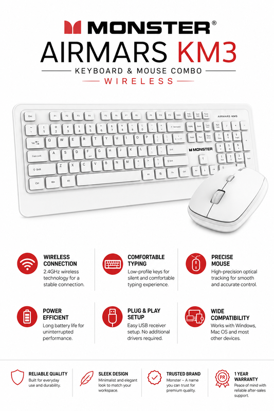 Monster AIRMARS KM3 Wireless Keyboard & Mouse Combo