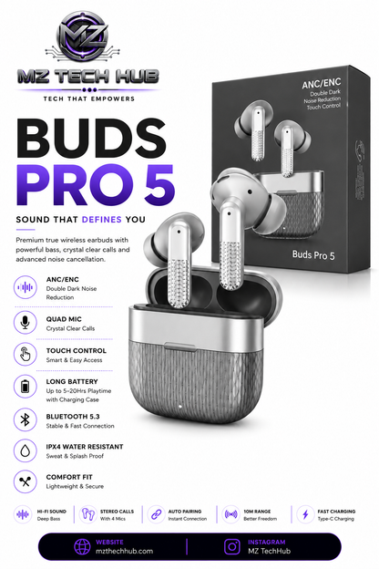 ELITE BUDS PRO 5 WITH NOICE CANCELATION |ANC| HIGH QUALITY SOUND