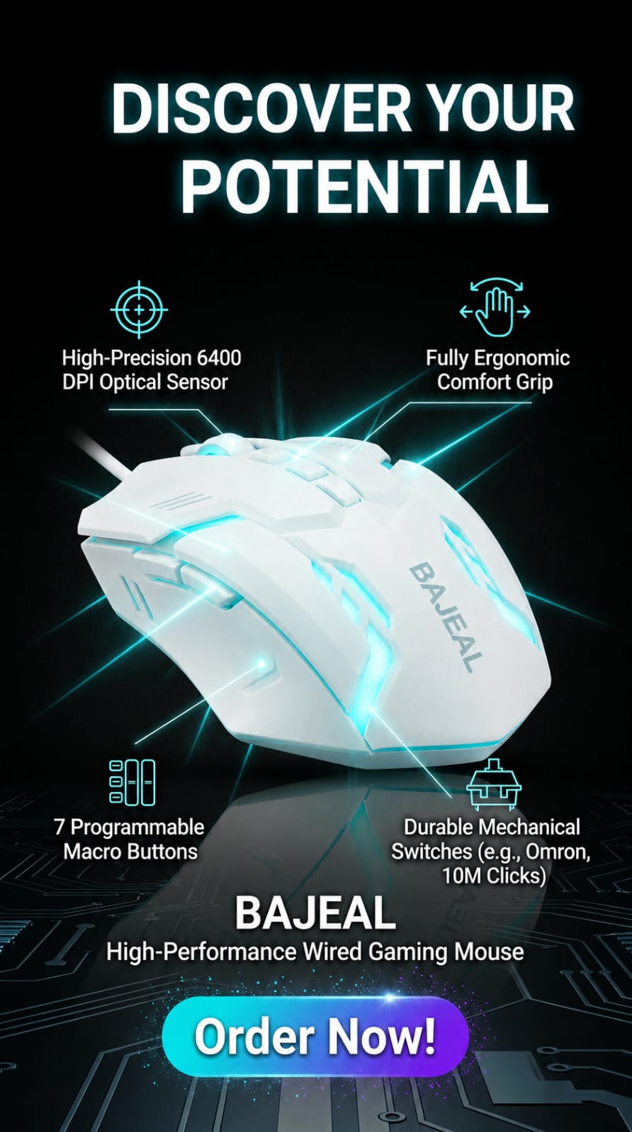 BAJEAL High-Performance 6400 DPI Mouse | RGB Lights | Premium Quality